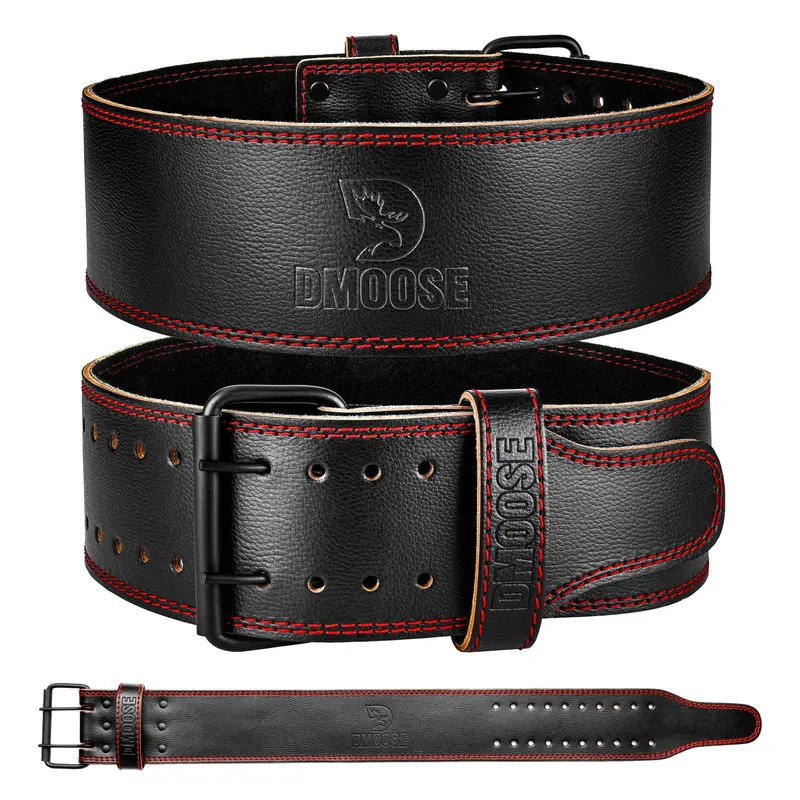 DMoose Fitness 5mm Genuine Leather Weight Training Barbell Belt - 4" Lumbar Padding, Double-Pronged Buckle, USPA Approved for Men & Women, Resistance Training Gear (Size S, Workout, Exercise Weight, Training Fitness Equipment)