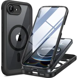 for iPhone 17e Case & iPhone 16e Case, Full-Body Phone with Built-in Glass Screen Protector, [Magnetic with MagSafe] Military Drop Proof 17 E/ 16 E Cover Bumper 6.1 inch, Black