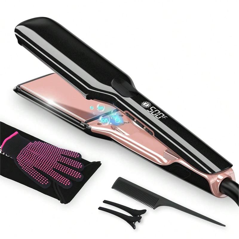 DORISILK 500°F Professional 2-in-1 Hair Styling Tool - Ceramic Wide Plate Flat Iron with Plasma Tech for Frizz-Free, Glossy Hair (Purple)