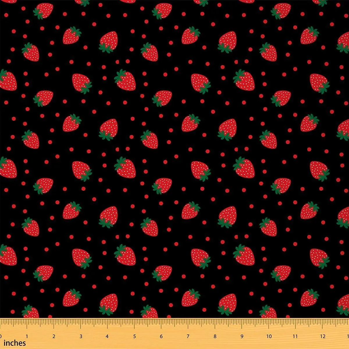 Strawberry Upholstery Fabric,Kawaii Strawberry Fabric,Cute Sweet Strawberry Decorative Fabric,Kawaii Quilting Fabric,Red Black