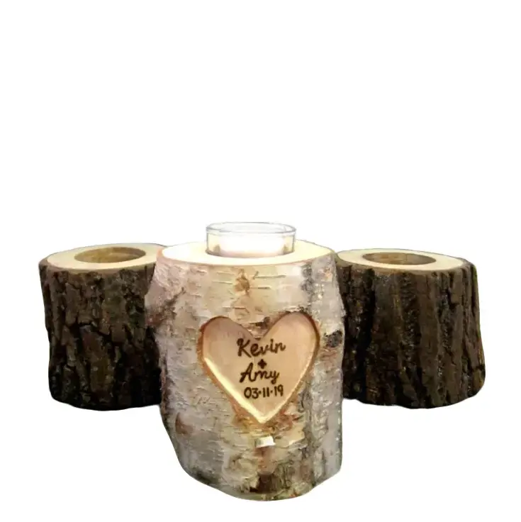 Handcarved Birch Branch Candle Holder - Personalized Wooden Tealight Candle Holder for 5 Year Wedding Anniversary Gift for Wife, Husband, Fiance - Cotton, Decor