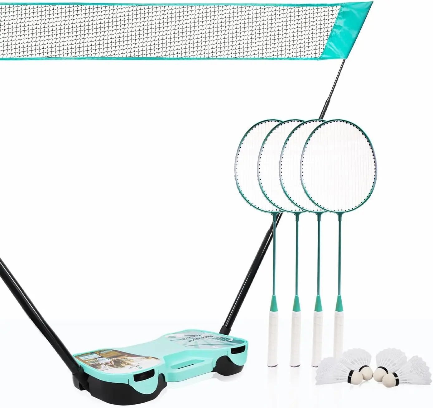Badminton Set, with Net, 4 Racket, 4 Birdies, Portable Storage Box, for Backyards, Outdoor Games, Yard Games