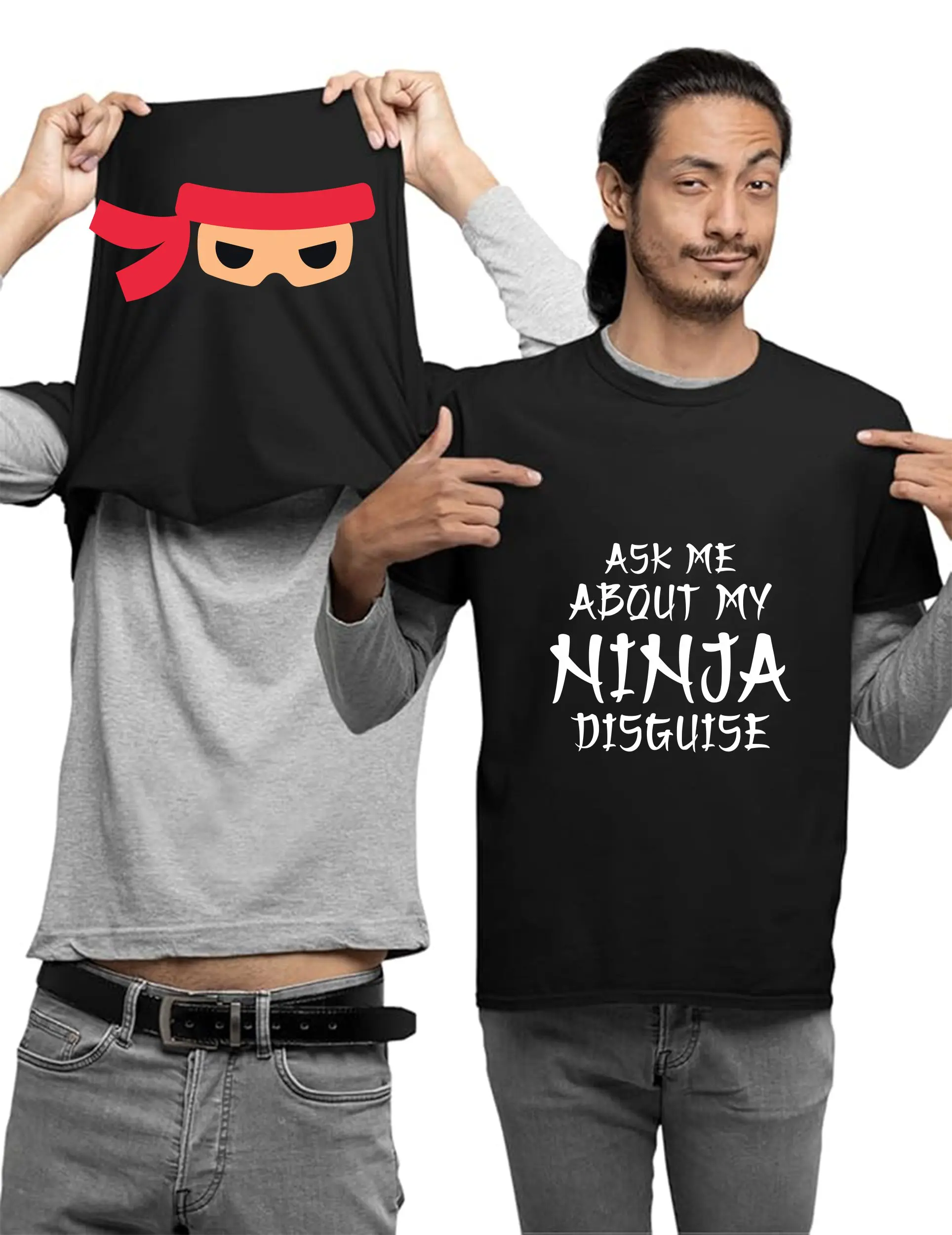 Funny Ninja Disguise T-Shirt | Ask Me About My Ninja Disguise Tee | Cool Humor Gift for Men & Women | Trendy Black Graphic Tee for Cosplay, Parties, & Everyday Fun