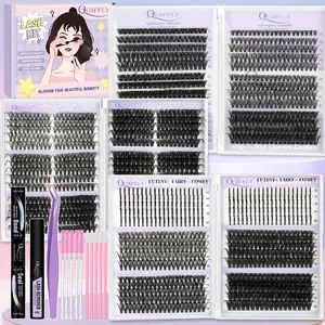 Lashes Clusters Kit Individual Spikes Lashes 1696Pcs  Volume False Eyelash Extensions D Curl  With Lash Bond & Seal Lash Remover Lash Tweezer Mascara Brush*5 Micro Applicator Brush*5, Eyelash Glue Extension