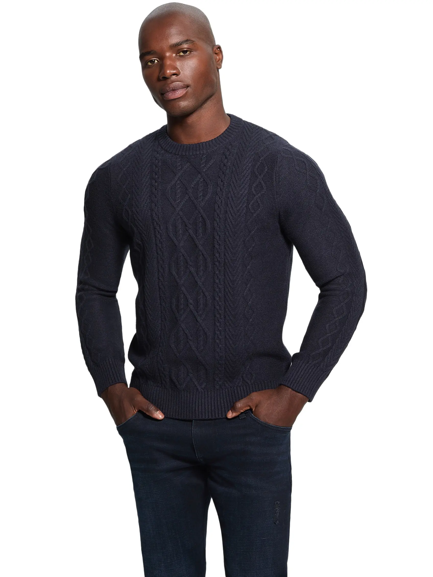 GUESS Male Eco Noah Crewneck Celtic Cable-Knit Sweater