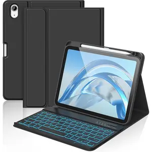 for iPad A16 11th 10th Generation Case with Keyboard - 7 Colors Backlight Detachable Folio Keyboard Case with Pencil Holder for iPad (A16) 11th Gen 2025 & 10th Gen 10.9 inch 2022, Black