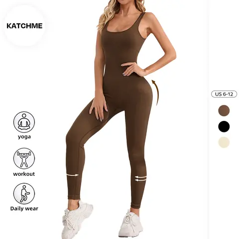 KatchMe Womenswear Solid Color U Neck Seamless Shaping Jumpsuit (live),Comfort Basic Clothing for Lady,Butt-Lifting Shapewear,Plain Stretchy Outfits