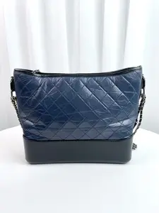 Pre-owned CHANEL calfskin Shoulder Bags Gabrielle Blue & Black Quilted Aged Hobo Shoulder Bag