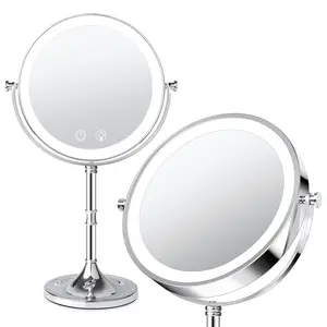 8" Lighted Makeup Mirror,1X/10X 4000mAh Rechargeable Double Sided HD Magnifying Mirror Stepless Dimming, 360° Rotation Touch Screen Vanity Mirror with Memory Function,Women Gift