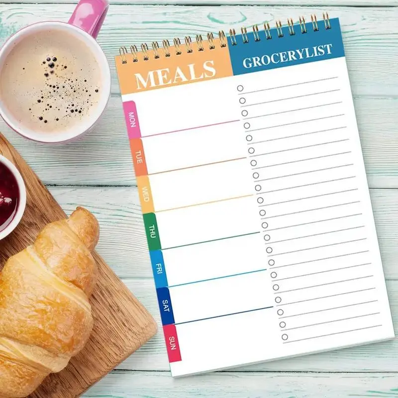 Weekly Grocery List Notebook, Weekly Meal Planner Notebook, Spiral Bound Planner Notebook, Weekly Planner Notepad for Home Office School Student, Office Stationery Supplies