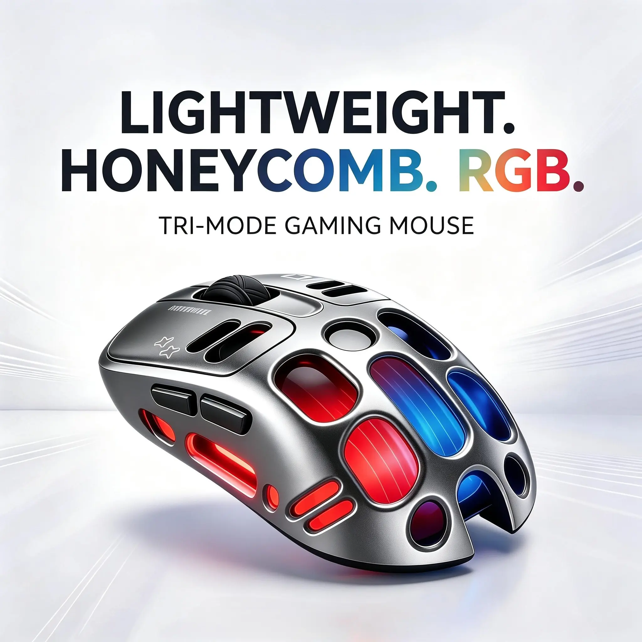 T-WOLF X3 Series RGB Wireless Ergonomic Gaming Mouse - Gaming Accessories, Tri-Mode BT5.0-Bluetooth/2.4G/Wired, Lightweight Honeycomb, Batteries Built-In, 5-Button, Color Changing, Portable Desktop Mouse for PC/Laptop Gaming & Office Use