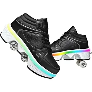 2-in-1 Women's Retractable Roller Skates, Adjustable Double Row Design, Four-wheeled Invisible Roller Shoes For Outdoor Sports And Automatic Walking