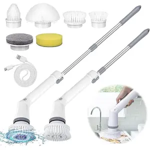 Cordless Electric Cleaning Brush Spin Scrubber Rechargeable Telescopic Extension Handle 6 Heads for Bathroom Tub Tile-4284