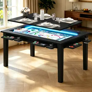 Board Game Table with Removable Top,Convertible Gaming & Dining Table with Adjustable LED Lighting,4–6 Player Game Table for Family & Game Night with Game Mat, 6 Cup Holders & Hobby Trays