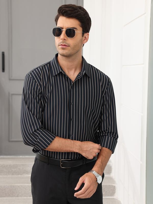 ELENCOCO Long Sleeve Thickened Stretch Shirt Longsleeves Blouse Striped Outdoorfun,Menswear,Father's Day gift,Tiktok shop deals,Gifts for him,Valentines day outfit Casual Crew Neck Casual Classy Fashion