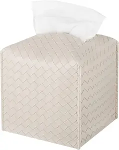 PU Leather Tissue Box Cover Square | Stylish Tissue Holder Dispenser for Bathroom, Car & Tabletop (Greige)