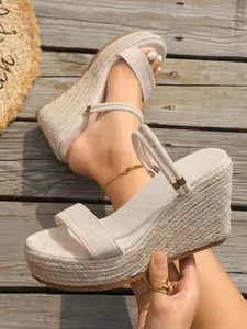 Women's Fashion Simple Solid Color Sandals, Summer Casual Versatile Elegant High Heel Wedge Sandals, Party and Daily Wear Stylish Women's Shoes, Fashionable Heeled Sandals, Strappy Platform Wedges