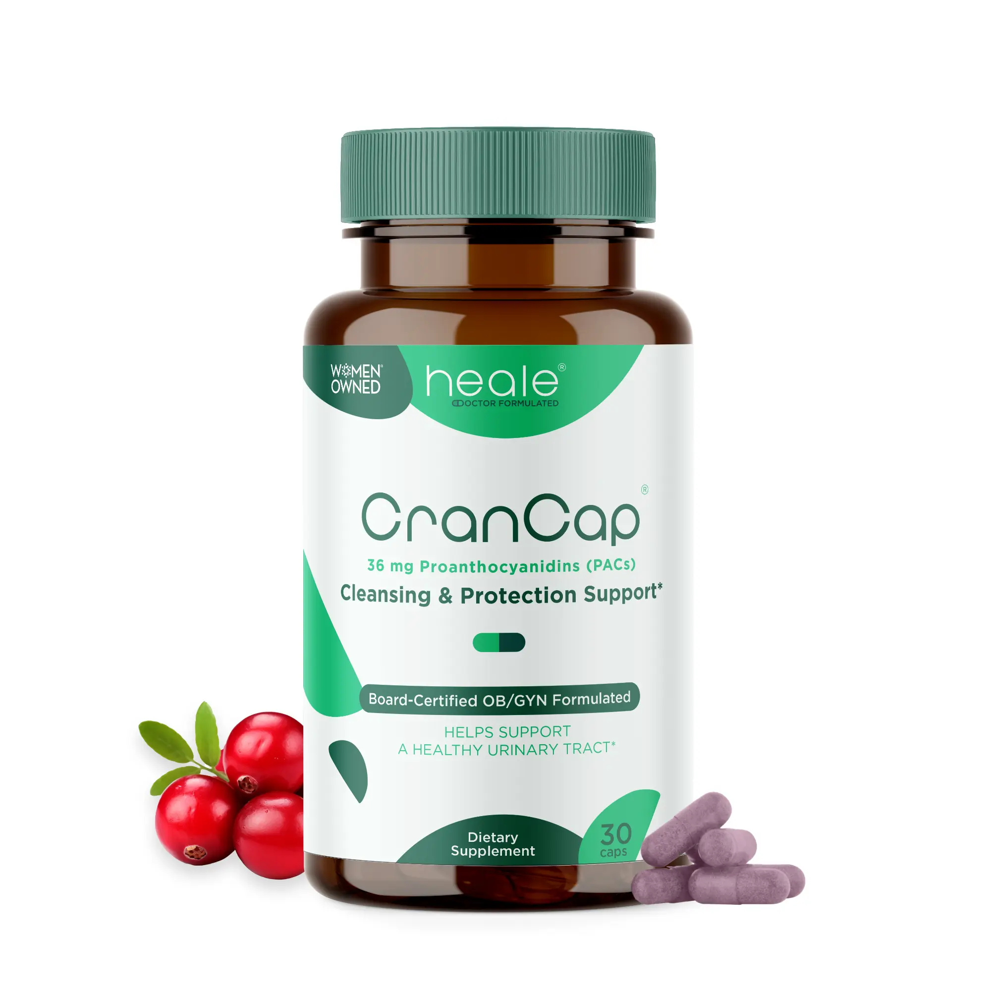 Heale CranCap UTI Defense - 36mg Proanthocyanidins Capsules for Urinary Tract Health - 30 Count - Made in USA - No Added Sugars or Fillers