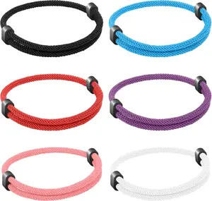 6 count Braided Rope Cord Bracelet for Men Women, Nautical Beach Surf Bracelets Gifts Set for , Handmade String Bracelets with Adjustable Knot