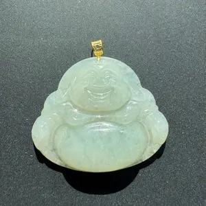 Light green jadeite Jade Buddha pendant 18k gold Plated