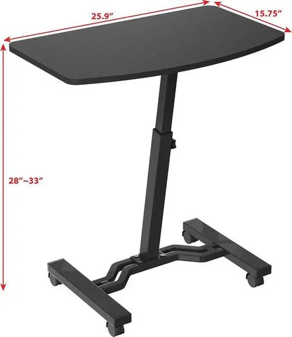 Height Adjustable Mobile Laptop Cart 28 to 33 Inches with Locking Wheels Black Portable Desktop Cart