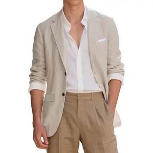 Linen Mens Blazer Slim Fit Casual Suits Jackets for Men Tuxedo Summer Wedding Beach Outfit Sports Coat Jacket