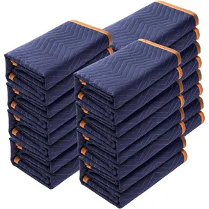 VEVOR Moving Blankets, 80" x 72", 35 lbs/dz Weight, 12 Packs, Professional Non-Woven & Recycled Cotton Packing Blanket, Heavy Duty Mover Pads for Protecting Furniture, Floors, Appliances, Blue/Orange