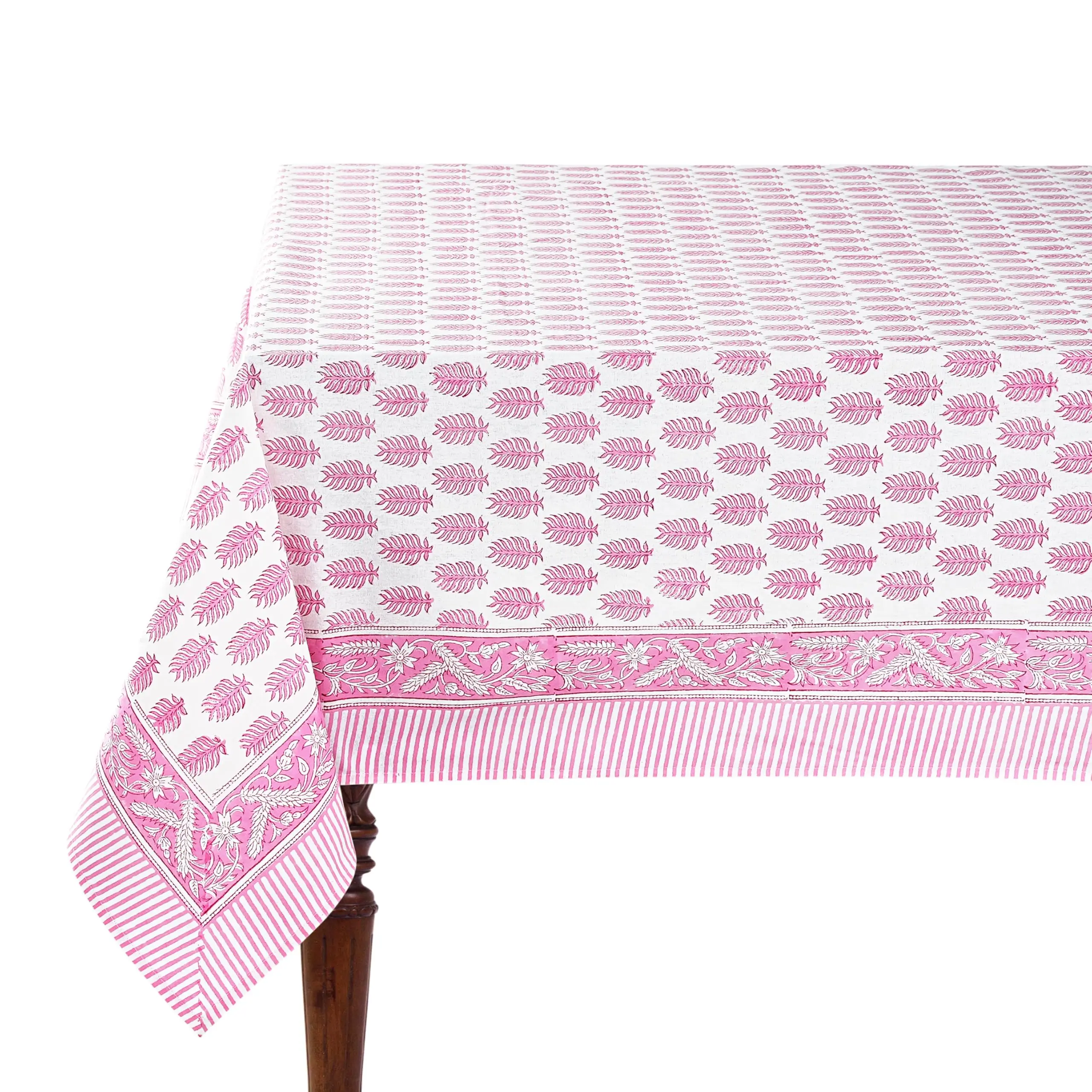 Ridhi Taffy Pink Hand Block Print Cotton Rectangle Tablecloth 120" x 80" inches Reusable Table Cover Decorative Everyday Use for Dining Room, Farmhouse, Home Gift for Spring, Summer
