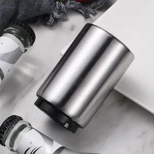 Premium Beer Bottle Opener (Silver), Magnetic Automatic Stainless Steel Push Down Opener, No Cap Can Escape, Quick Open Cap for Kitchen Home Bar Restaurant Household Utensils