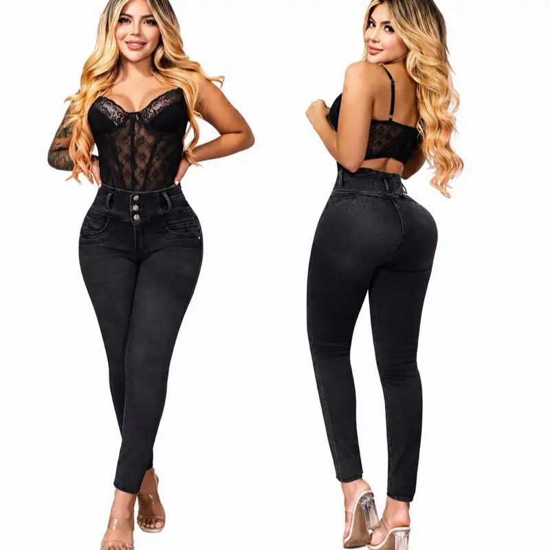 COLOMBIAN  JEANS STYLE HIGH WAISTED SKINNY JEANS DARK GREY
