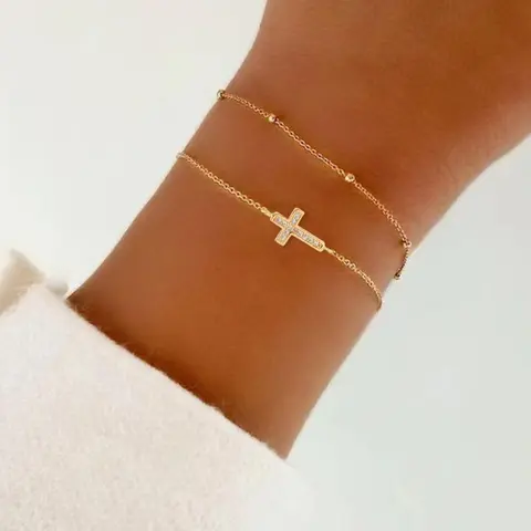 Women's Elegant Cross Charm Design Fashionable Bracelet, Trendy Exquisite High Quality Fashion Bracelets, Chic Gorgeous Fashion Jewelry Accessories As Gift for Girlfriend, Heart Cuff Bracelet, Fashion Matching Bracelet, Fashion Wrist Jewelry