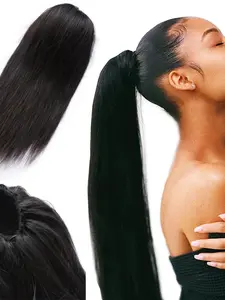 1PC WG-3001 Natural Black Straight Drawstring Ponytail Human Hair Extension