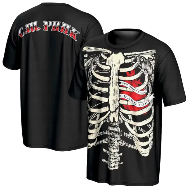 Men's ProSphere Black CM Punk Ribcage Unisex Shirt, Menswear, Womenswear Streetwear Unisex Vintage Graphic Tee Tops, Pullover, Y2k