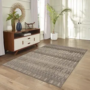 Lush Decor RIVIERA  Indoor/Outdoor Power Loomed  Low Profile Area Rug - Traditional Stripe Casual Southwestern Neutral   (Vienna)