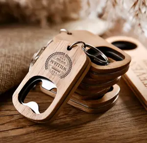 Pack of 50 Pcs Wooden Beer Bottle Opener Keychain Wood and Metal Combo Bottle Opener for Laser Engraving Blanks
