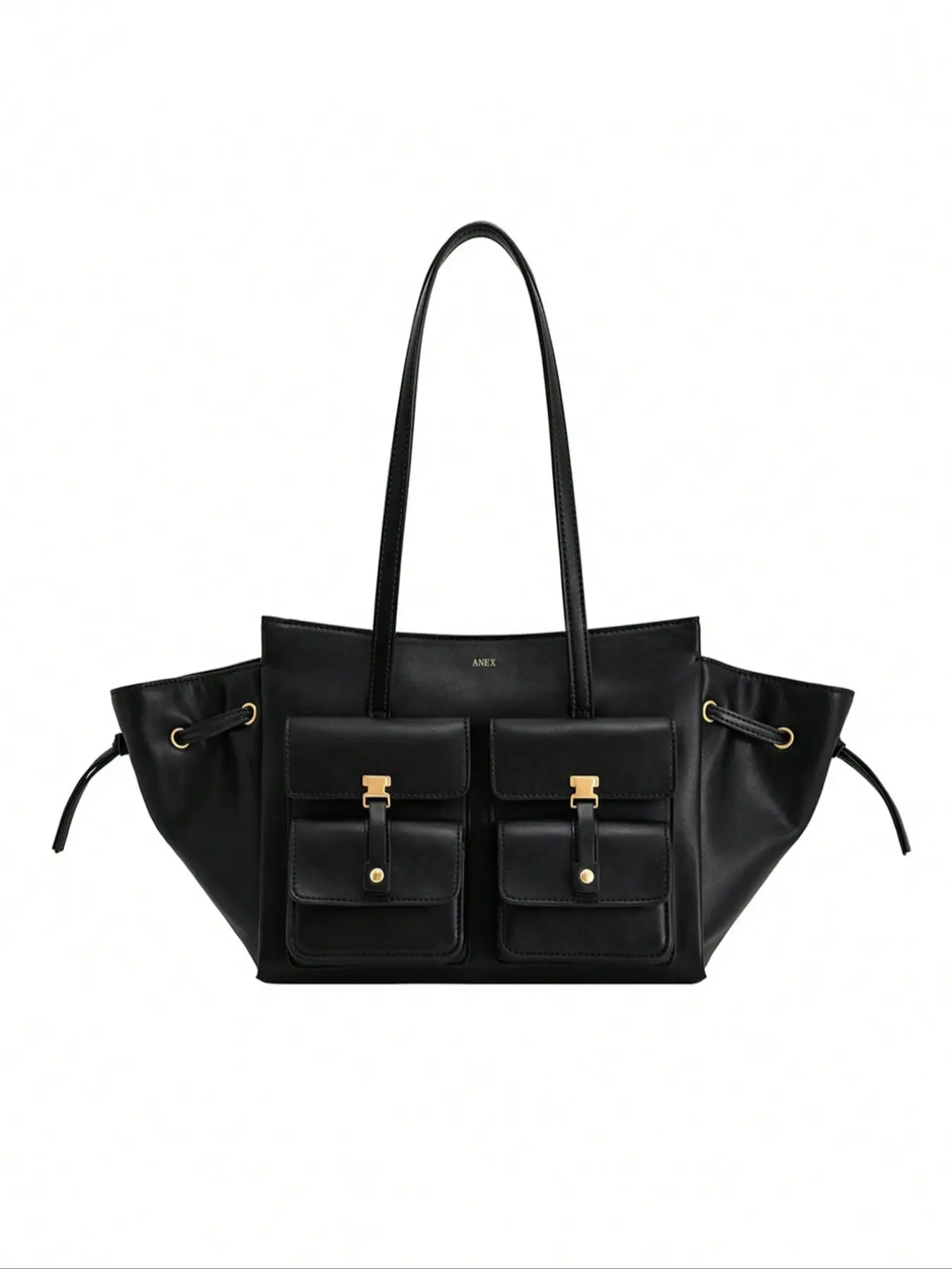PU Leather Winged Tote Bag with Dual Cover Pockets, Side Drawstrings, Women's Handbag Shoulder Bag for Business Travel, Daily Use, Dates, Gifts