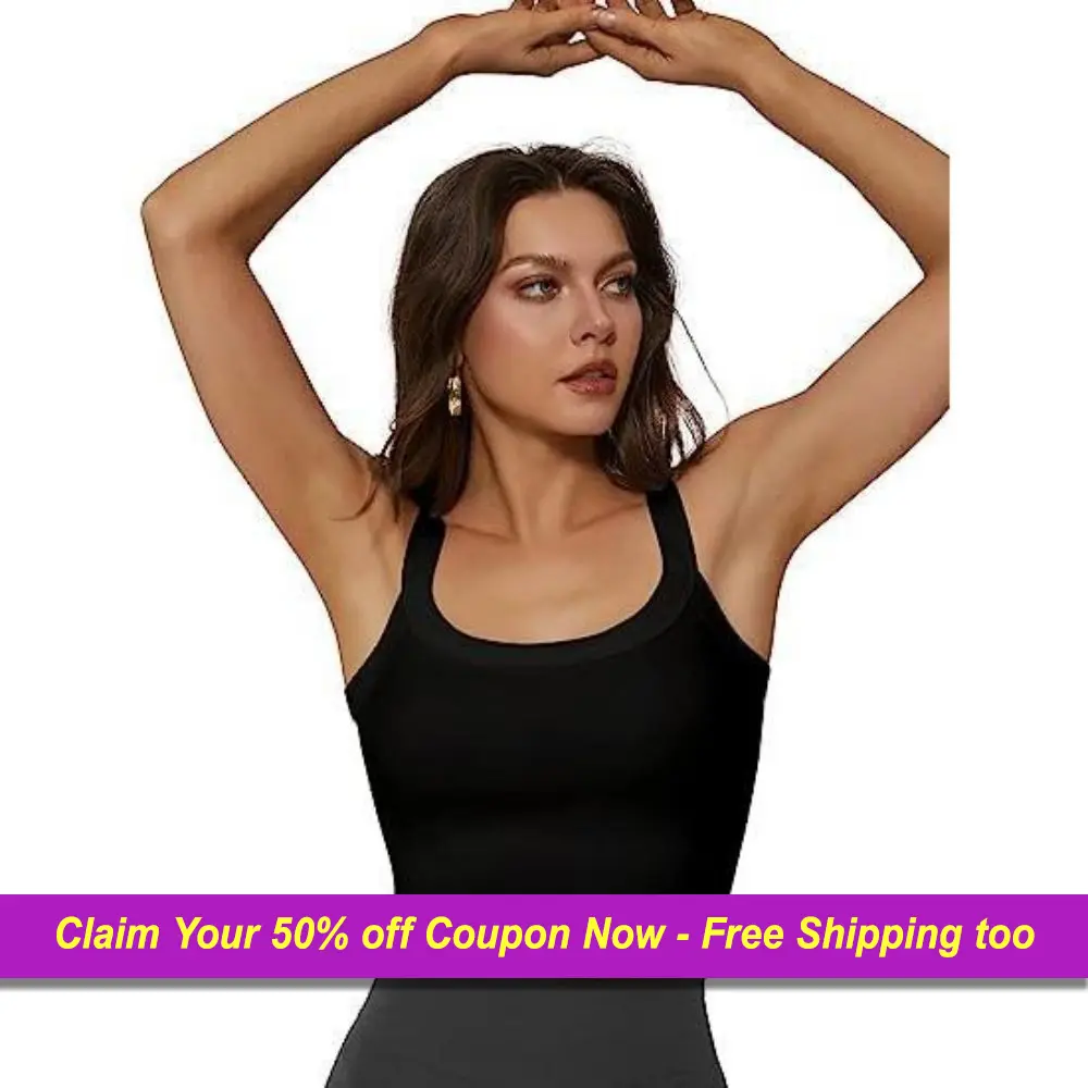 FITTIN Crop Tank Top for Women - Square Neck Sleeveless Racerback ...