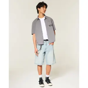 Hollister Low-Rise Light Wash Graphic Baggy Jean Shorts