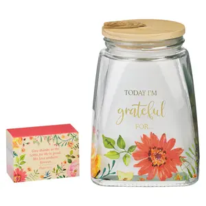 Today I'm Grateful For Orange Daisy Glass Gratitude Jar with Cards