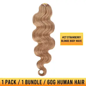 YGwigs Colored Feather Crochet Hair Extension Human Hair Double-Strand 60g, #4 Dark Brown & #27 Strawberry Blonde