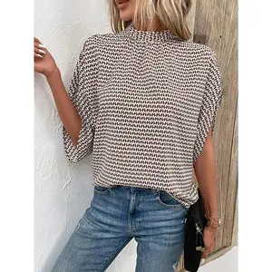 EMERY ROSE Allover Print Split Sleeve Mock Neck Blouse