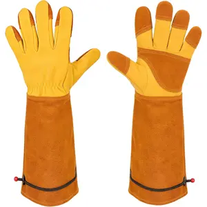 Aegend Gardening Gloves Men, Long Elbow Cuff with Adjustable Strap, Sun & Dirt Protection, Cowhide Leather, Breathable & Comfortable Yard Work, Fit Large Hands for Gardeners summervibes