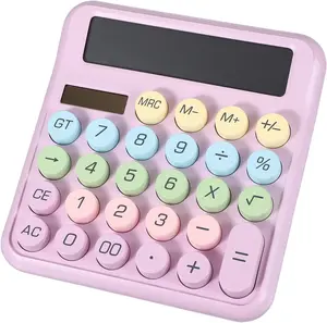 Cute desktop calculator, 12-digit large-screen mechanical calculator with large keys, colorful purple portable office supply—the perfect gift for girls and women