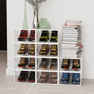 12/24 Pack Shoe Storage Boxes,Large Clear PlasticStackable Shoe Organizer for Closet,Shoe Rack & HolderSubstitute,Sneaker Containers, Toy Storage Organizer Binsfor Entryway, Closet, Under Bed