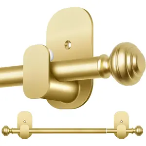 Rods No Drilling for Windows 32 to 86 Inches, 5/8 Inch Diameter Drapery Pole with Brackets, Gold