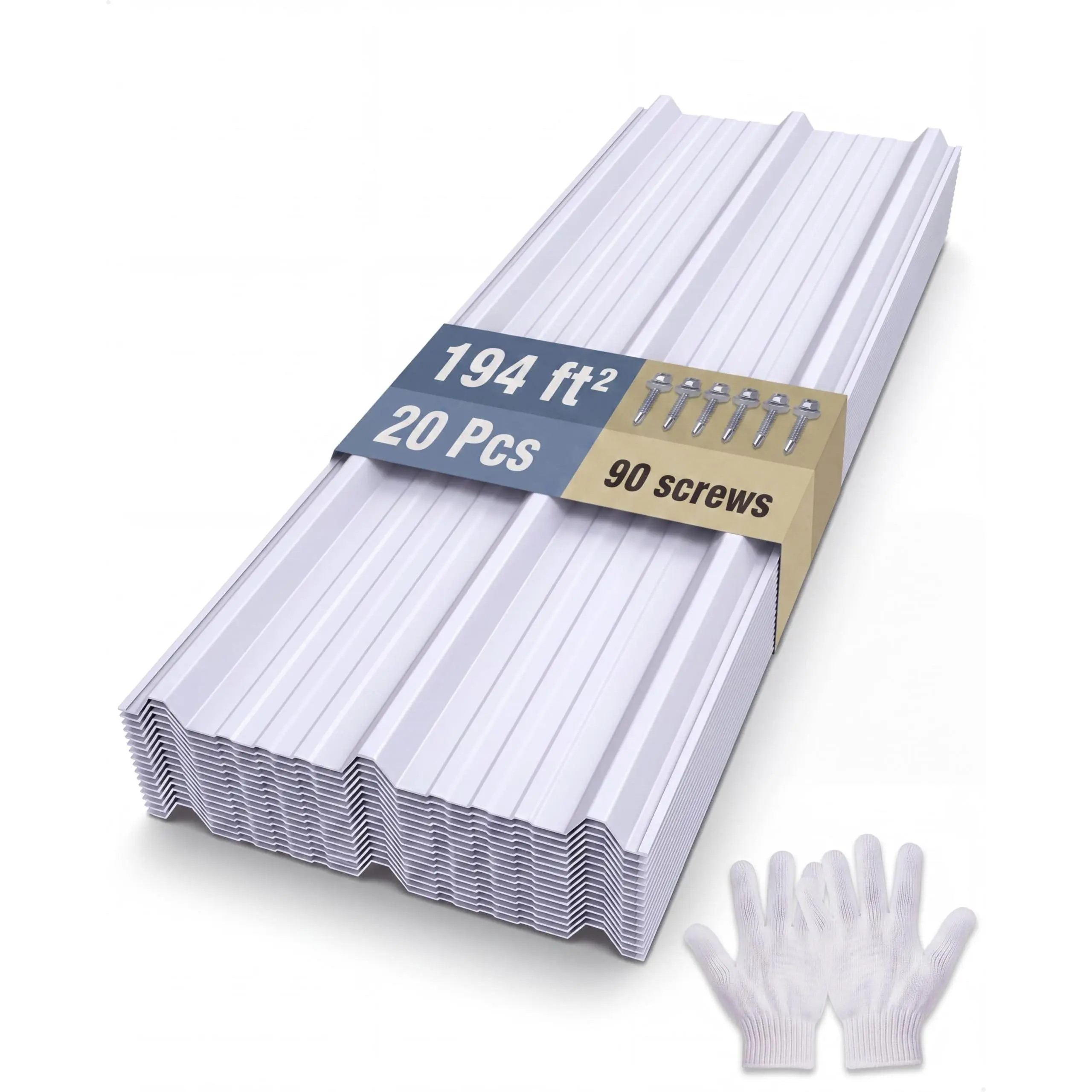 Ribbed Metal Roofing Panels, 195 Ft², 70.9'' L x 19.8'' W, 20 Pcs, White