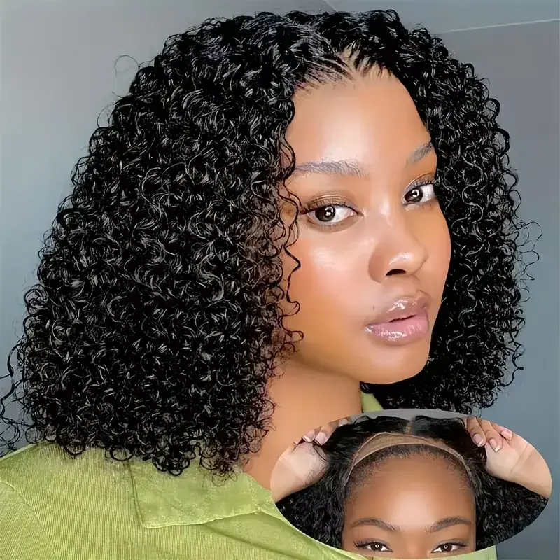 Short Curly Bob Glueless Wig 100% Human Hair Ready To Wear 6x4 Hd Lace Deep Wave Closure Wig Jerry Burmese Curly Frontal Short Bob Water Wave Wig Ready to Wear And Go For Women On Sale