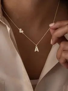 Women's Zirconia Initial Heart Pendant Necklace, Stainless Steel Chain, Casual Fashion Jewelry for All Seasons, Daily Wear Necklace