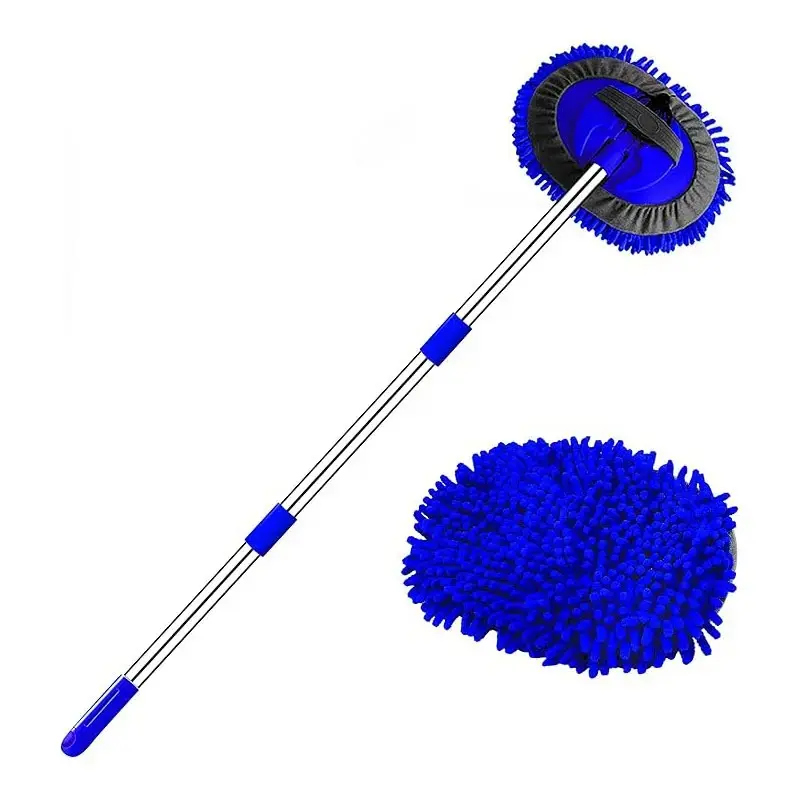 47.5-inch car wash brush mop cleaning tool with long handle, suitable for car washing and vehicle detailing, Car Detailing Tools, Car Wash Supplies, ideal for sedans, trucks, SUVs, 2-in-1 chenille microfiber sponge duster, does not damage car paint