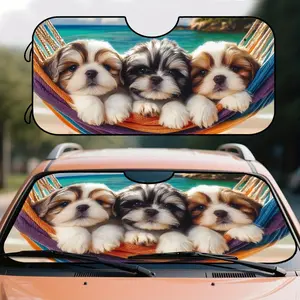 1pc, Adorable Shih Tzu Beach Hammock Design Car Windshield Sunshade, Portable Folding Sun Visor for Front Windshield, Provides Comfort for Extended Drives And Weekend Parking